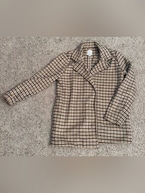 Joie Tan and Black Plaid Pea Coat jacket soft fleece